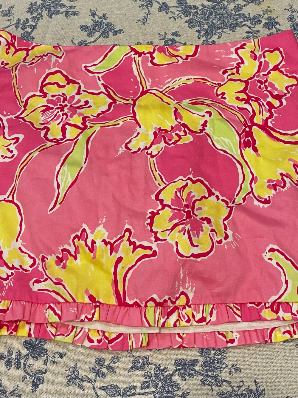 Lilly Pulitzer Pink Floral Mini Skirt with Yellow and Green Accents